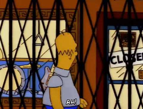 Meme: The Simpsons, Homer trying to enter a closed store