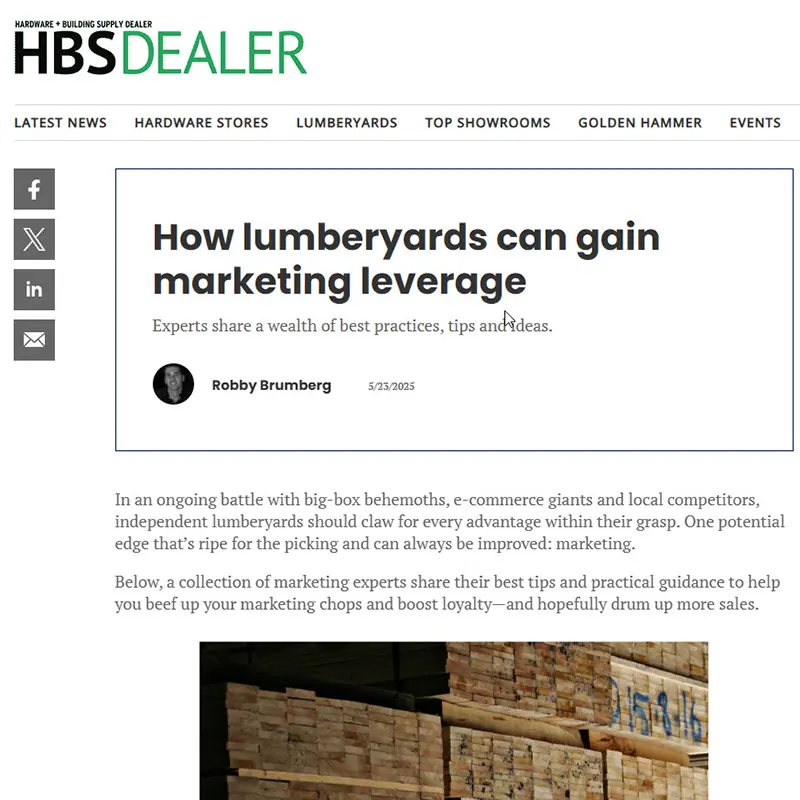 HBS Dealer article: How lumberyards can gain marketing leverage